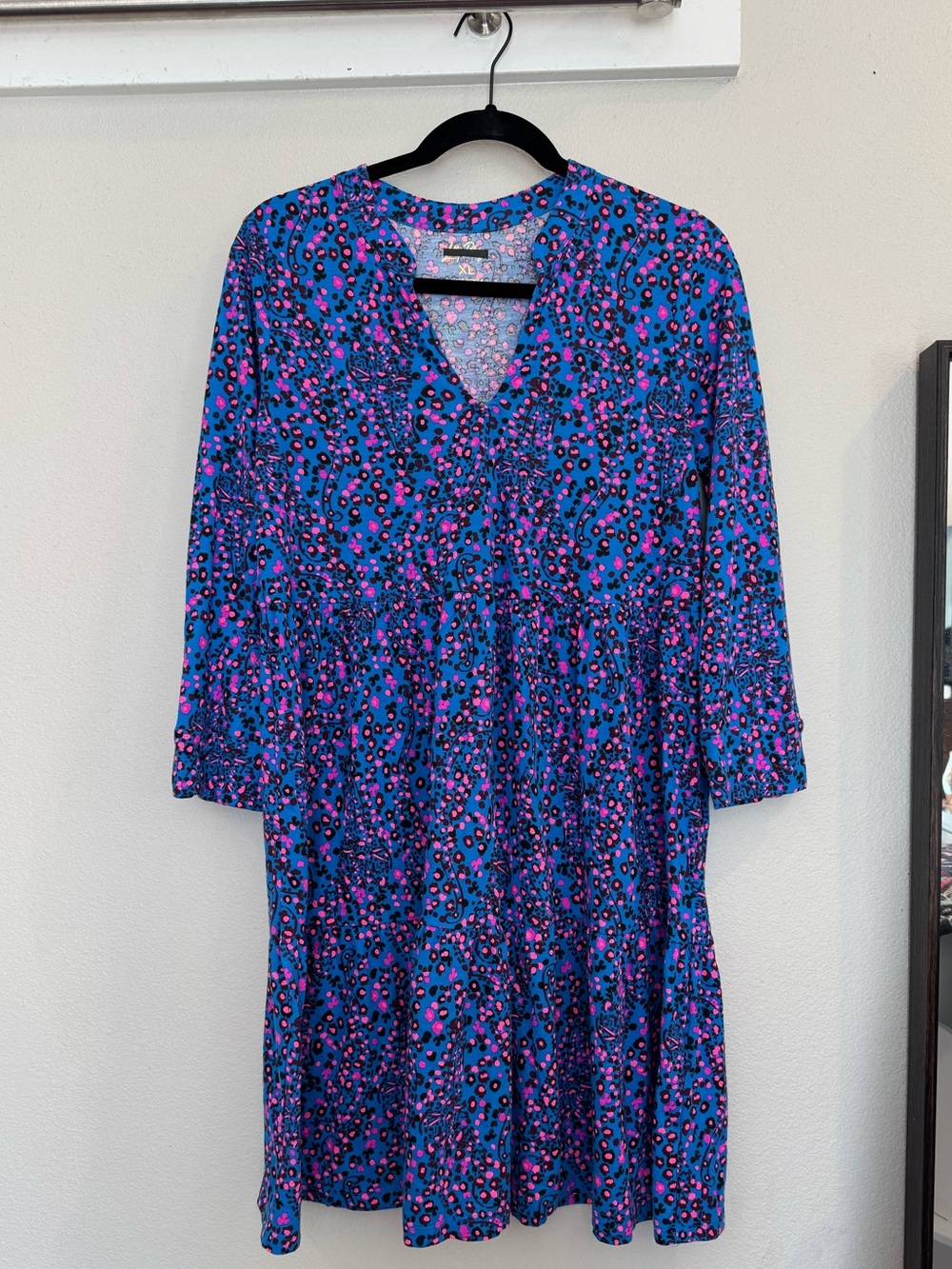 Lilly Pulitzer Blue & Pink Printed V-Neck Midi Dress